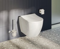 Комплект унитаза с инсталляцией Vitra Mia Round SmoothFlush 9856B003-7200 с сиденьем Микролифт и клавишей смыва Хром матовый фарфор подвесной