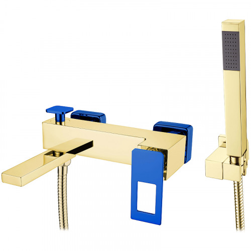Смеситель для ванны Boheme Q 143-GUV Золото Синий латунь на стену