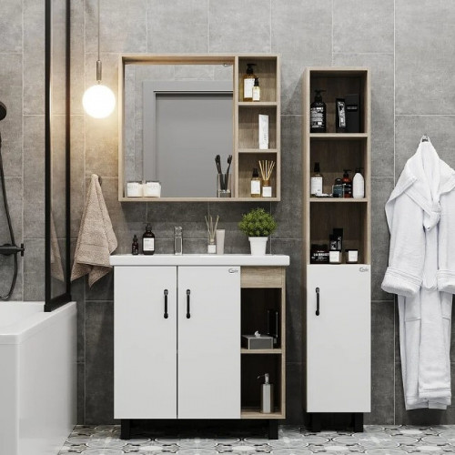 Тумба под раковину Onika Тимбер 80.10 108045 Белый матовый Дуб сонома МДФ / ЛДСП