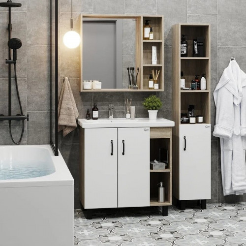 Тумба под раковину Onika Тимбер 80.10 108045 Белый матовый Дуб сонома МДФ / ЛДСП