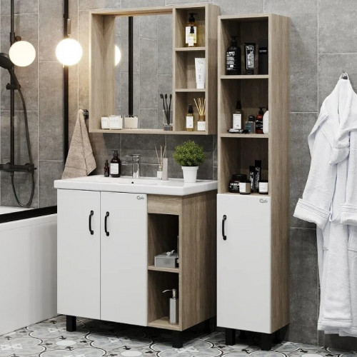 Тумба под раковину Onika Тимбер 80.10 108045 Белый матовый Дуб сонома МДФ / ЛДСП