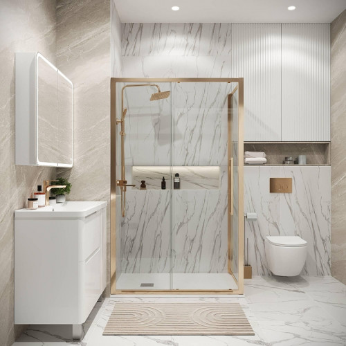 Душевая стенка Grossman Cosmo 100 200.K33.02.100.32.00 профиль Золото сатин стекло прозрачное