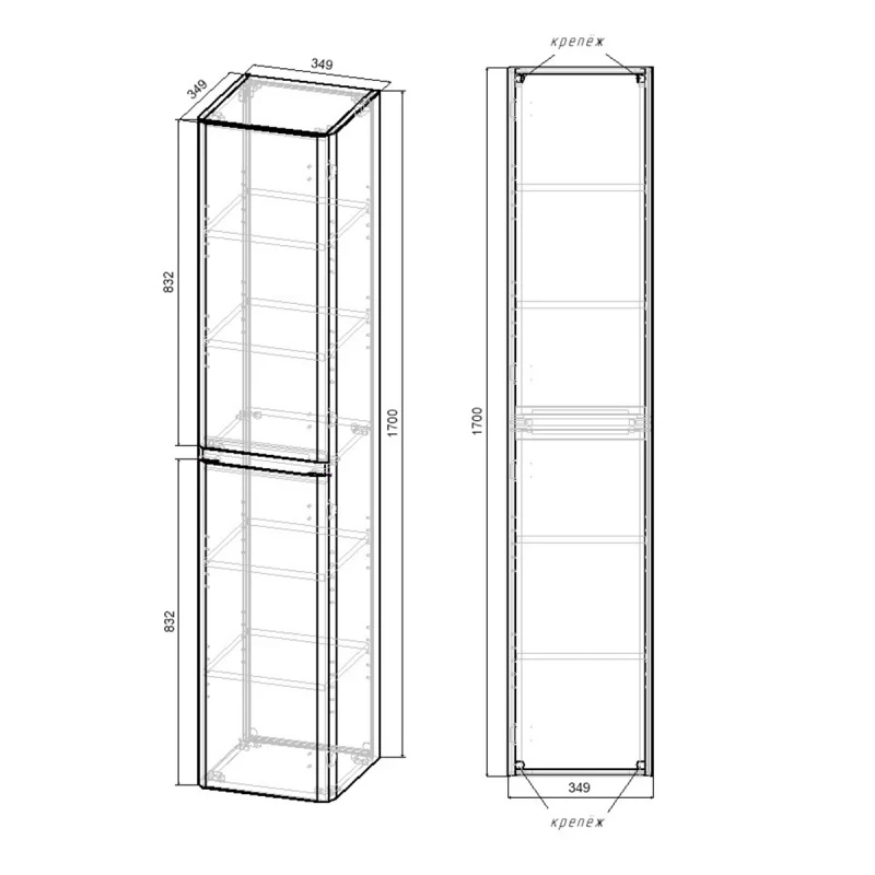 Шкаф пенал Vincea Vico 35 VSC-2V170BT подвесной Beton МДФ / ЛДСП