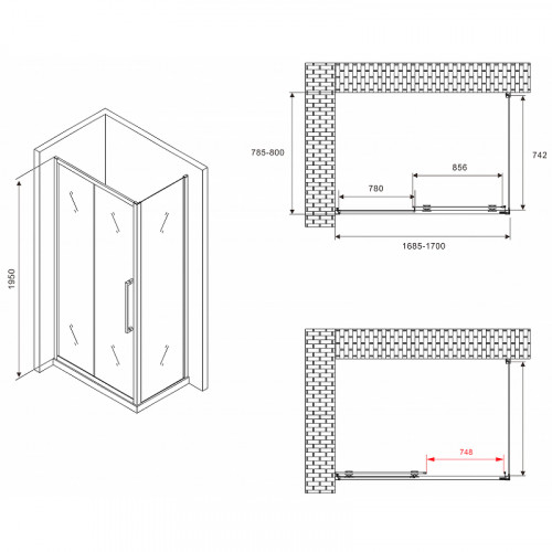 Душевой уголок Abber Schwarzer Diamant 170x80 AG30170BMH-S80BM профиль Черный стекло матовое