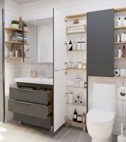 Шкаф пенал 1MarKa Gaula 40Н У92552 Графит матовый МДФ / ЛДСП