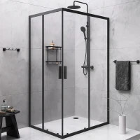 Комплект душевого уголка с душевой системой и аксессуарами AM.PM Gem S 120x90 WK93ES профиль Черный матовый стекло прозрачное