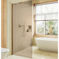 Душевая перегородка Maybah Glass MGD-678-3ш 1090x1950 в широком профиле Золото стекло бронзовое