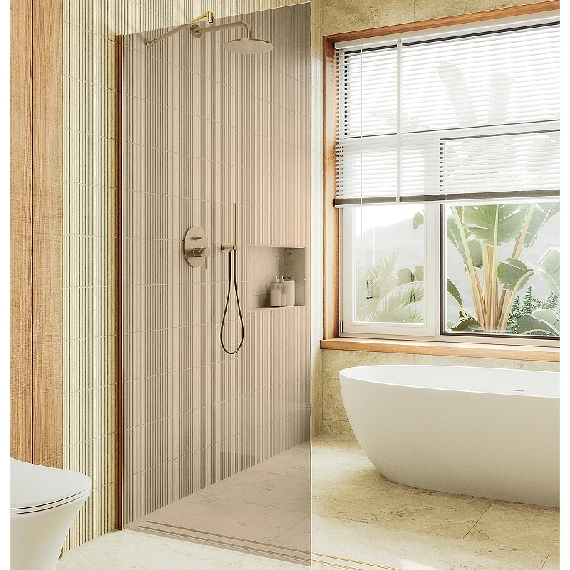 Душевая перегородка Maybah Glass MGD-678-3ш 1090x1950 в широком профиле Золото стекло бронзовое