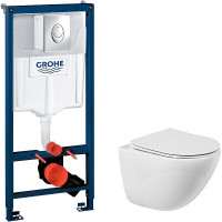 Комплект унитаза BelBagno Amanda BB051CHR+BB051SC с инсталляцией Grohe Rapid SL 38721001 с сиденьем Микролифт и клавишей смыва Хром фаянс подвесной