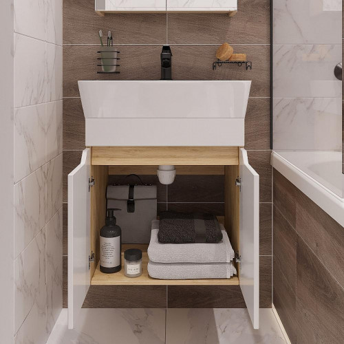 Тумба с раковиной DIWO Архангельск 50 подвесная цвет Белый Дуб сонома