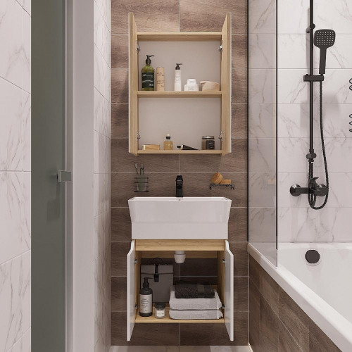 Тумба с раковиной DIWO Архангельск 50 подвесная цвет Белый Дуб сонома