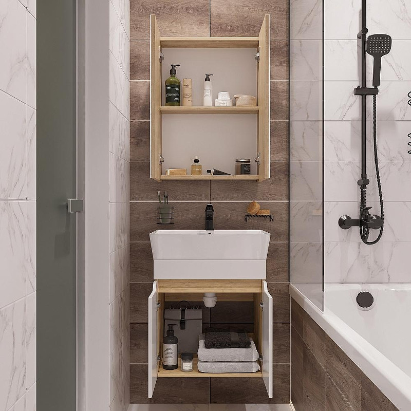 Тумба с раковиной DIWO Архангельск 50 подвесная цвет Белый Дуб сонома