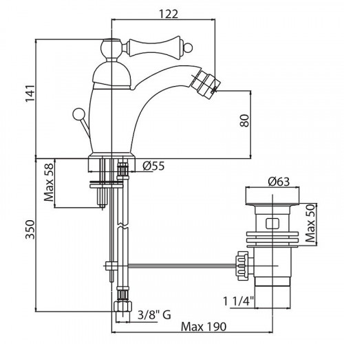 Смеситель для биде Cezares Margot MARGOT-BSM1-03/24-N Золото 24 карат
