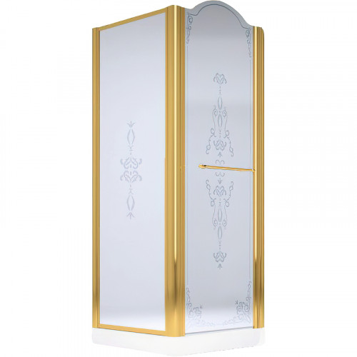 Душевой уголок Migliore Diadema 90x90 R 22684 профиль Золото стекло матовое с декором