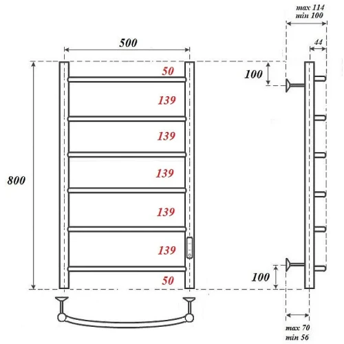 Электрический полотенцесушитель Point Афина PN04858B П6 500x800 диммер справа Черный