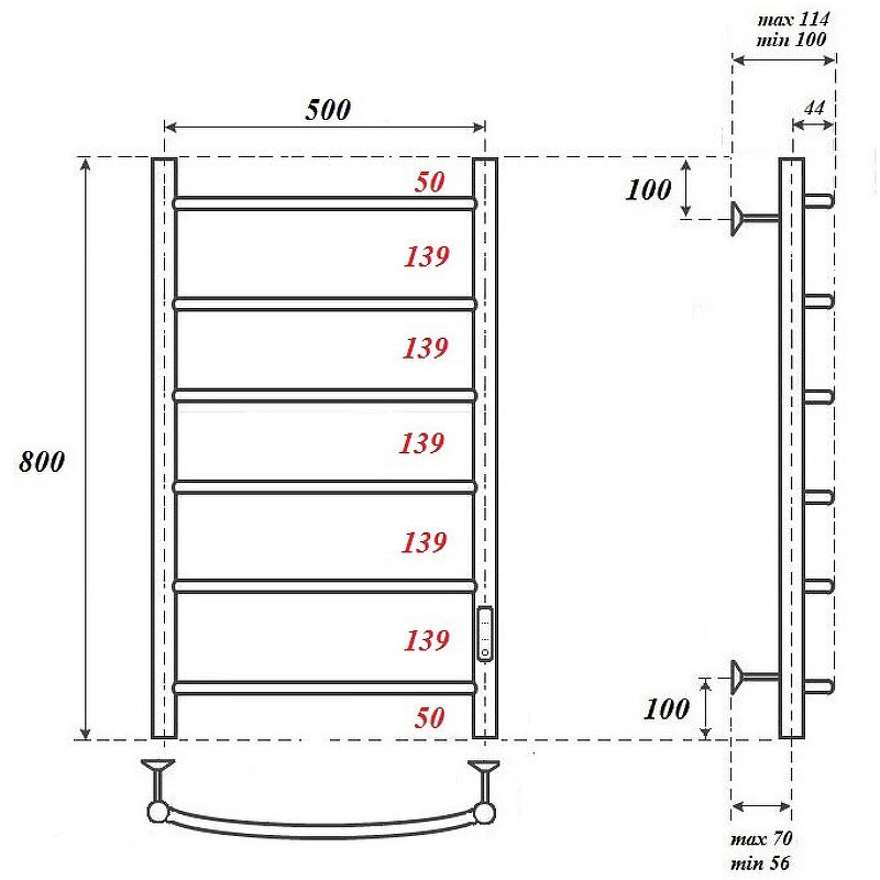 Электрический полотенцесушитель Point Афина PN04858B П6 500x800 диммер справа Черный