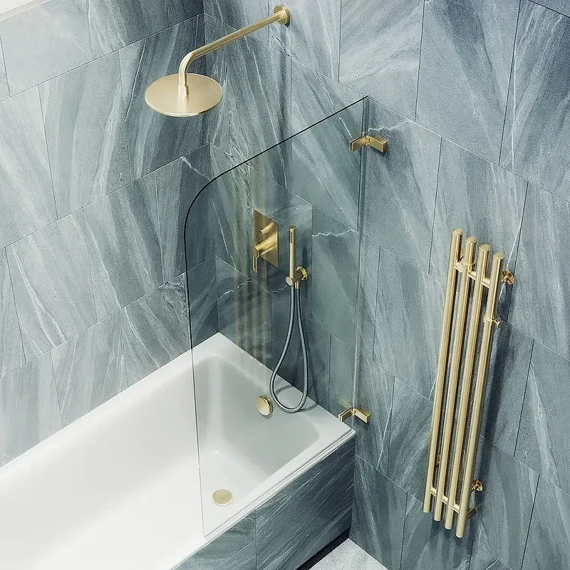 Шторка для ванны Maybah Glass MGV-645-3 705х1400 поворотная на петлях Золото стекло прозрачное