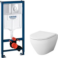 Комплект унитаза AM.PM Spirit FlashClean C701700WH+C707857WH с инсталляцией Grohe Rapid SL 38721001 с сиденьем Микролифт и клавишей смыва Хром фарфор подвесной