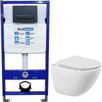 Комплект унитаза BelBagno Amanda BB051CHR+BB051SC с инсталляцией WellWant Standart 50 WWISI111BB с сиденьем Микролифт и Черной матовой клавишей смыва фаянс подвесной