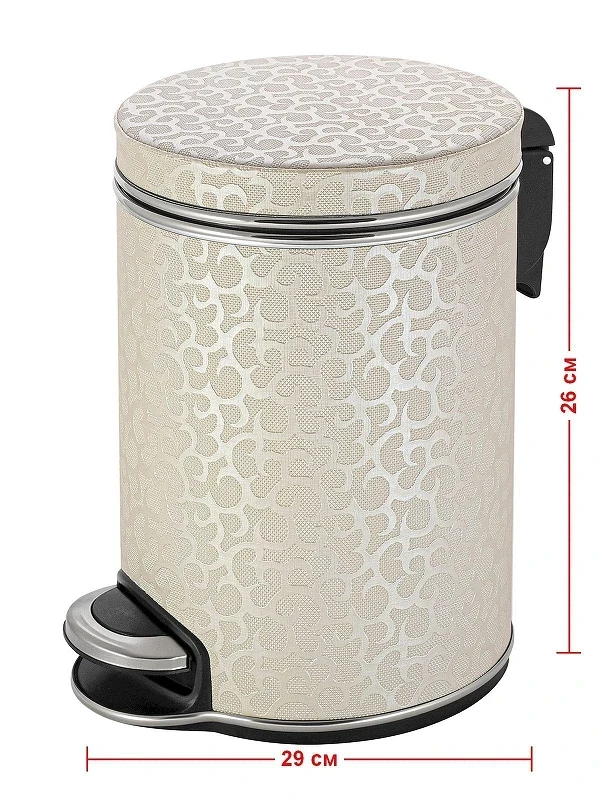 Ведро для мусора Geralis V-FLH-B Flower цвет Бежевый, кант Серебро, 5