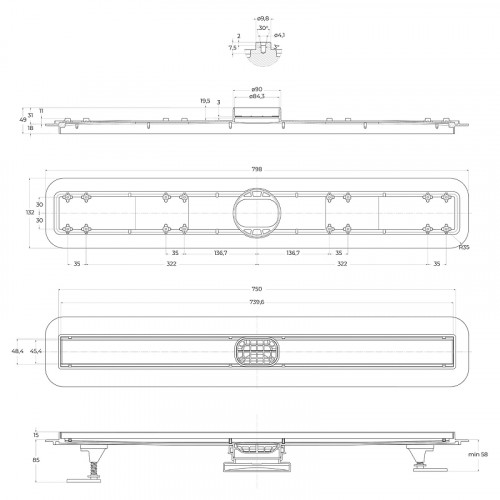 Душевой лоток BelBagno Luce BB-LD-LUCE-80-CR с решеткой Хром / под плитку