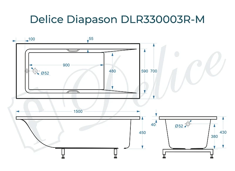 Ванна из искусственного камня Delice Diapason 150х70 DLR330003R-M цвет Белый
