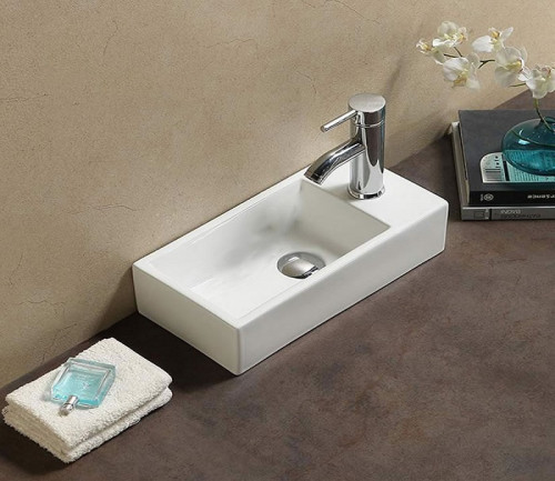 Раковина CeramaLux 40 9048DL Белая фаянс подвесная, накладная