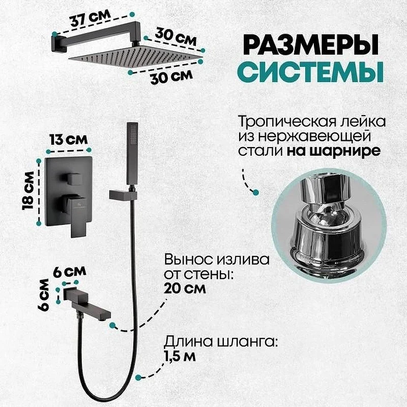 Душевая система Grocenberg GB5089BL-1 Черная матовая