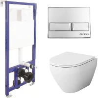 Унитаз с инсталляцией AM.PM Spirit FlashClean C701700WH+C707857WH + Berges Novum L3 040213 с сиденьем Микролифт и клавишей смыва Хром