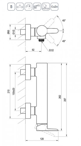 Смеситель для душа Ravak Puri PU 032.20/150 X070187 Черный матовый латунь на стену