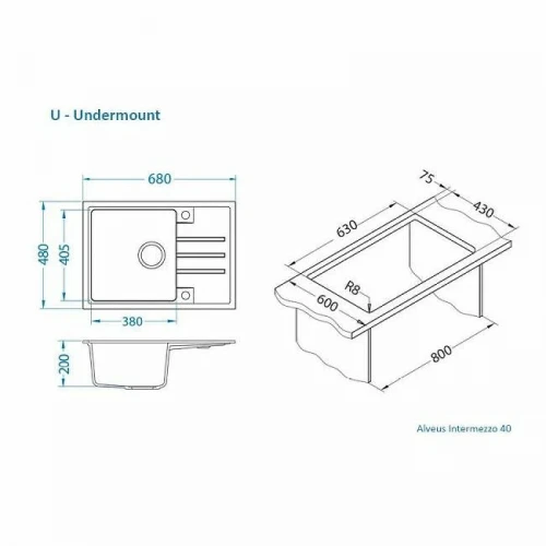 Кухонная мойка Alveus Granital Intermezzo 40 G11 Arctic 680x480x200 1144965 Белая искусственный камень (литьевой мрамор) встраиваемая сверху, встраиваемая снизу