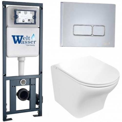 Комплект унитаза с инсталляцией WeltWasser MARBERG 410 + ODENBACH 004 GL-WT + MAR 410 SE-CR 10000006493 цвет Белый глянцевый с сиденьем Микролифт и клавишей смыва цвет Хром