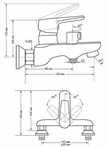Смеситель для ванны Viko V-4142 Белый Хром