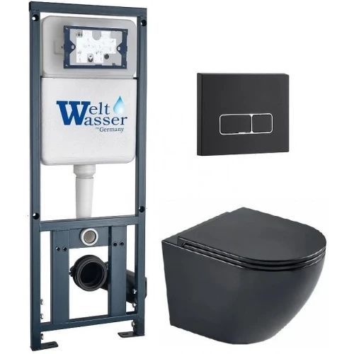 Комплект унитаза с инсталляцией WeltWasser MARBERG 410 + MERZBACH 043 MT-BL + MAR 410 SE MT-BL 10000011355 цвет Черный матовый с сиденьем Микролифт и клавишей смыва цвет Черный матовый
