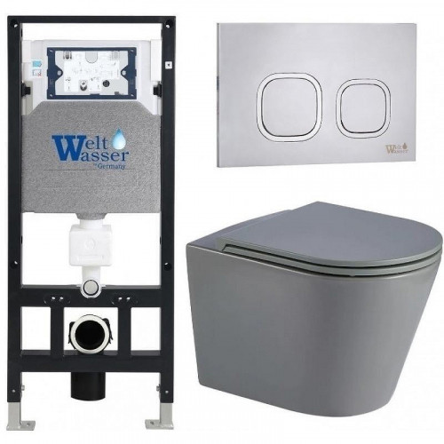 Комплект унитаза с инсталляцией WeltWasser AMBERG 506 + SALZBACH 043 MT-GR + AMBERG RD-MT CR 10000011579 цвет Серый матовый с сиденьем Микролифт и клавишей смыва цвет Хром матовый