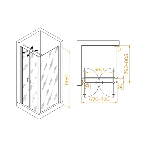Душевой уголок RGW Passage 70x80 060814478-014 профиль цвет Черный стекло прозрачное
