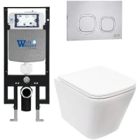 Комплект унитаза с инсталляцией WeltWasser AMBERG 497 + GELBACH 043 MT-WT + AMBERG RD-MT CR 10000011893 цвет Белый матовый с сиденьем Микролифт и клавишей смыва цвет Хром матовый