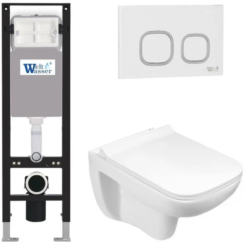 Комплект унитаза с инсталляцией WeltWasser AMBERG 350 + KEHLBACH 004 GL-WT + AMBERG RD-WT 10000012352 цвет Белый глянцевый с сиденьем Микролифт и клавишей смыва цвет Белый