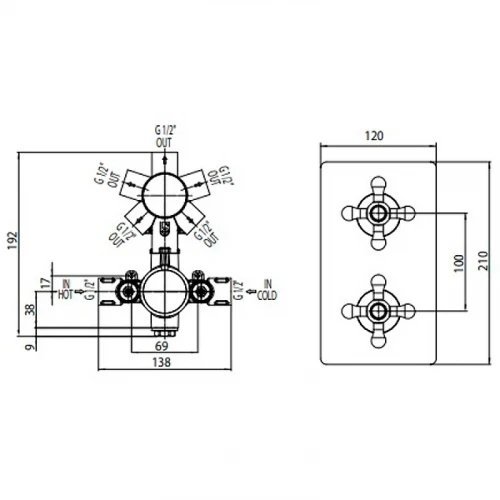 Смеситель для душа Bossini Liberty Z00068.022 с термостатом Античная бронза латунь встраиваемый