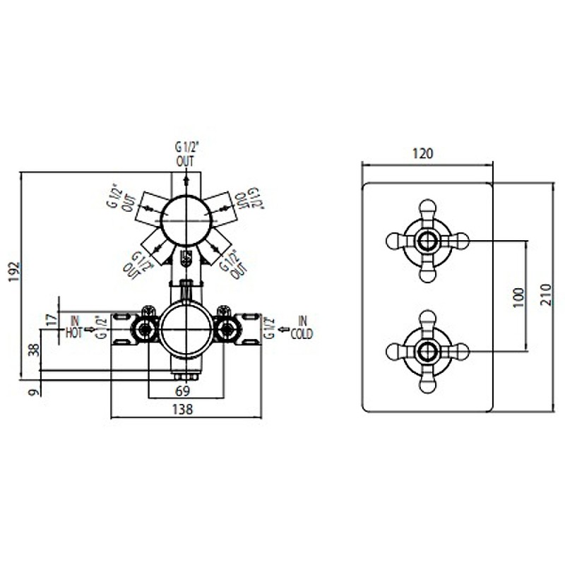Смеситель для душа Bossini Liberty Z00068.022 с термостатом Античная бронза латунь встраиваемый