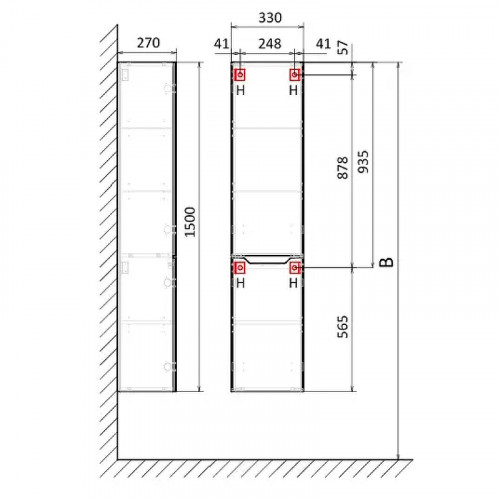Шкаф пенал AQUAme S3 33 AQM9003GM подвесной цвет Антрацит