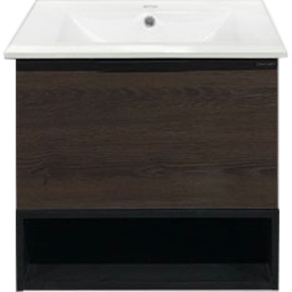Тумба с раковиной Comforty Франкфурт 60 00004150530 подвесная Дуб шоколадно-коричневый Черная матовая МДФ / ЛДСП