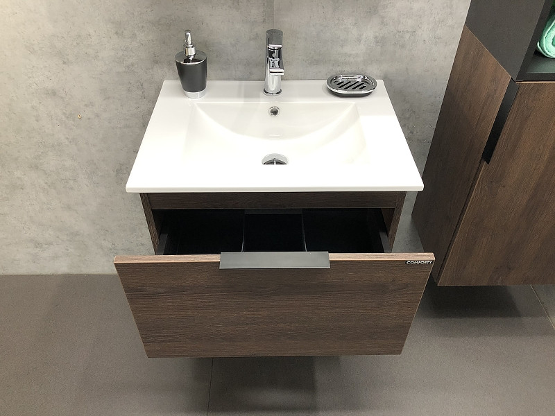 Тумба с раковиной Comforty Франкфурт 60 00004150530 подвесная Дуб шоколадно-коричневый Черная матовая МДФ / ЛДСП