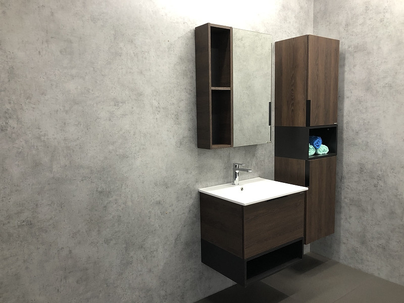 Тумба с раковиной Comforty Франкфурт 60 00004150530 подвесная Дуб шоколадно-коричневый Черная матовая МДФ / ЛДСП