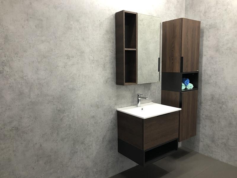 Тумба с раковиной Comforty Франкфурт 60 00004150530 подвесная Дуб шоколадно-коричневый Черная матовая МДФ / ЛДСП