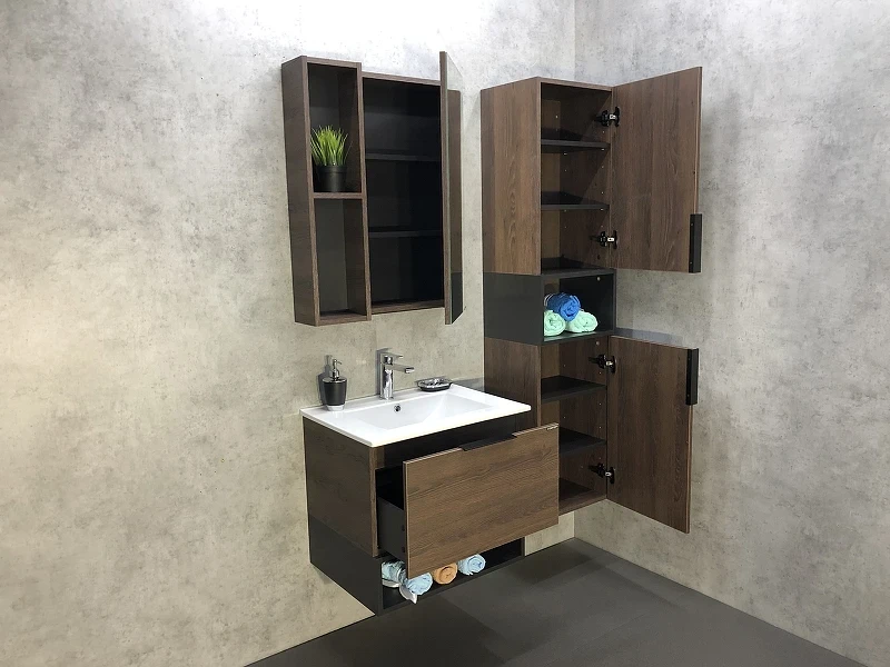 Тумба с раковиной Comforty Франкфурт 60 00004150530 подвесная Дуб шоколадно-коричневый Черная матовая МДФ / ЛДСП