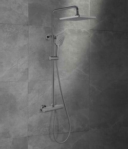 Душевая система Vincea Next VSFS-1N0TGM с термостатом Вороненая сталь латунь на стену