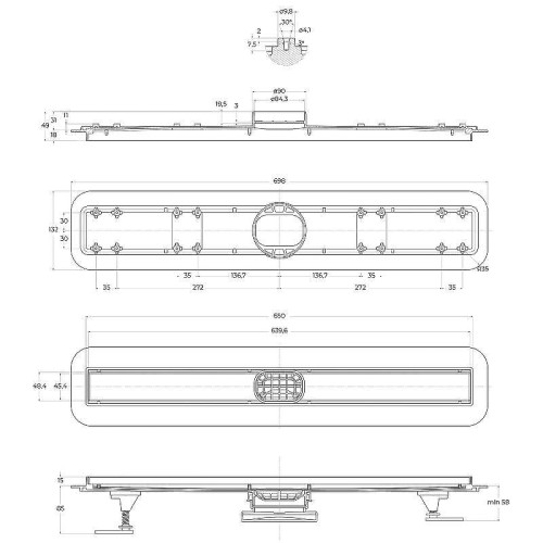 Душевой лоток BelBagno Luce BB-LD-LUCE-70-BIANCO с Белой матовой решеткой / под плитку