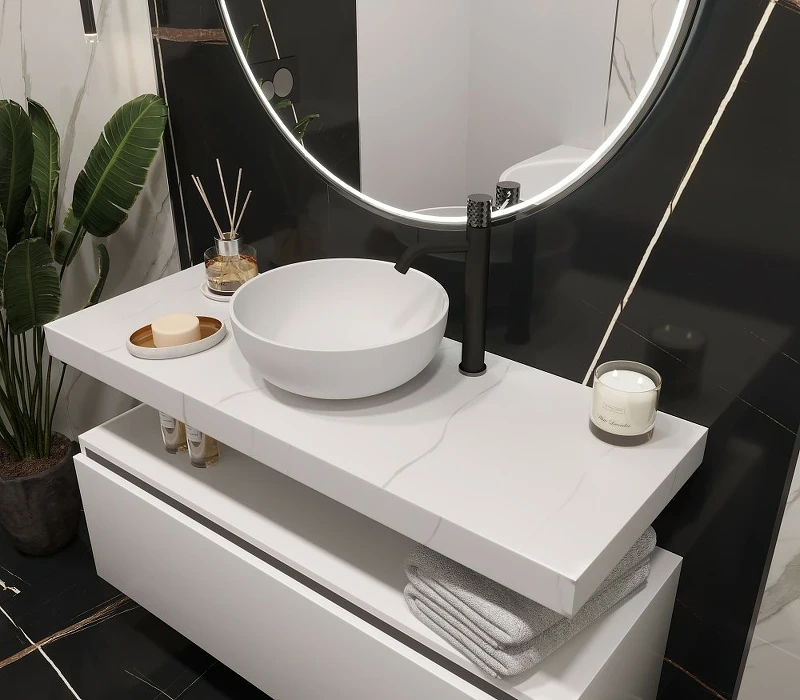 Столешница под раковину Boheme Armadi Art Flat 120 869-120-CLCT Белый мрамор искусственный камень (литьевой мрамор)