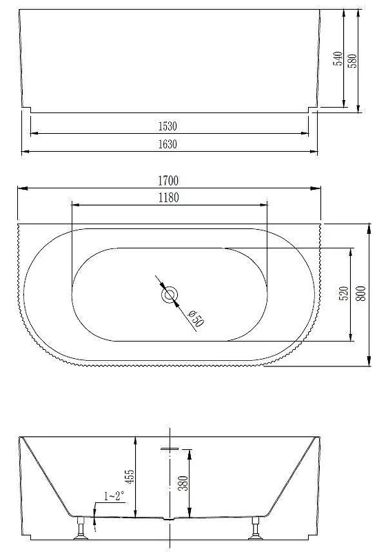 Акриловая ванна Vincea 170х80 VBT-4291-1700 цвет Белый